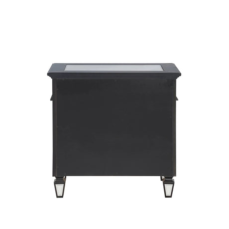 Mirrored Black Silver Finish Two-Drawer Nightstand - Omega Lifestyles