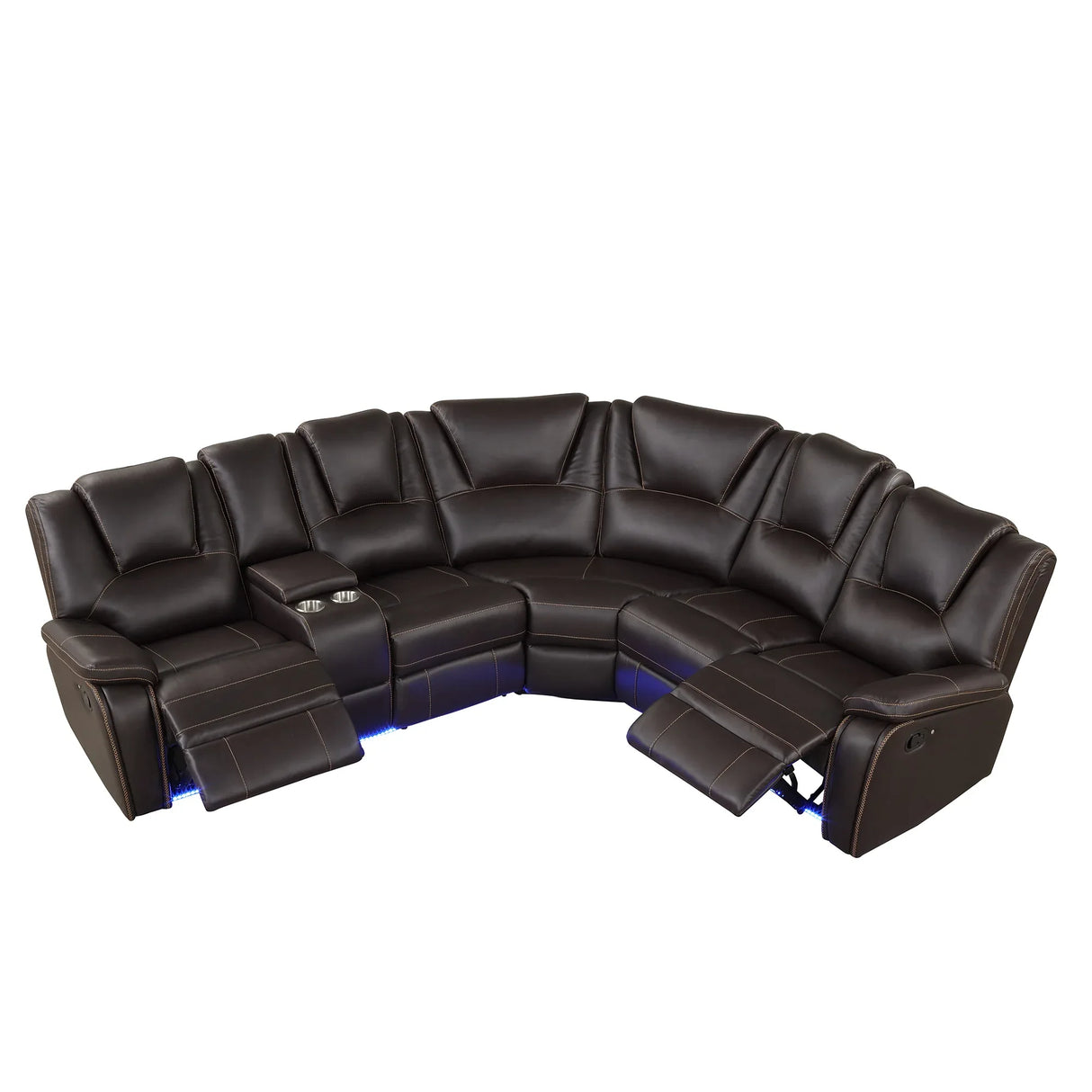 Modern Brown PU Leather Manual Reclining Sectional Sofa - Omega Lifestyles