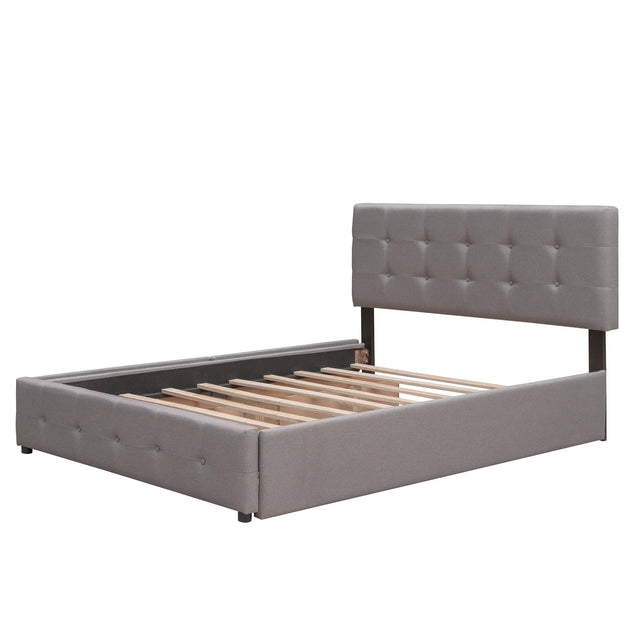 Upholstered Platform Bed With Drawers And Twin XL Trundle - Omega Lifestyles