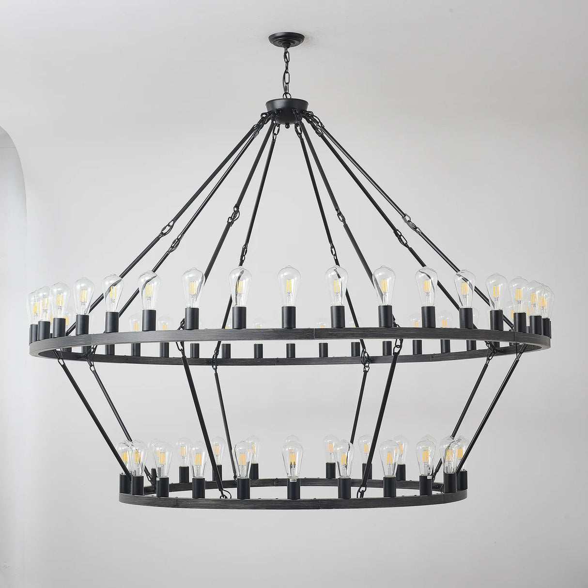 Matte Black Large Wagon Wheel 54-Light Chandelier - Omega Lifestyles