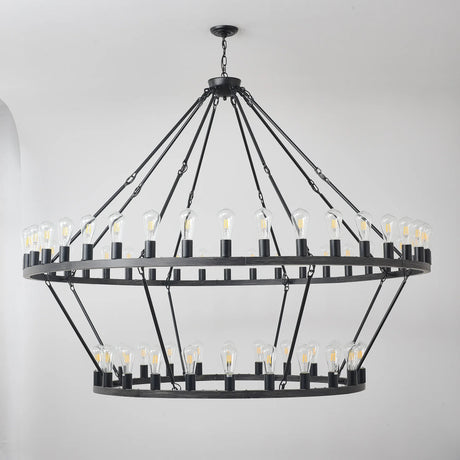 Matte Black Large Wagon Wheel 54-Light Chandelier - Omega Lifestyles