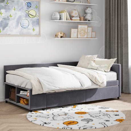 Twin Velvet Upholstered Platform Bed With Storage Drawers - Omega Lifestyles