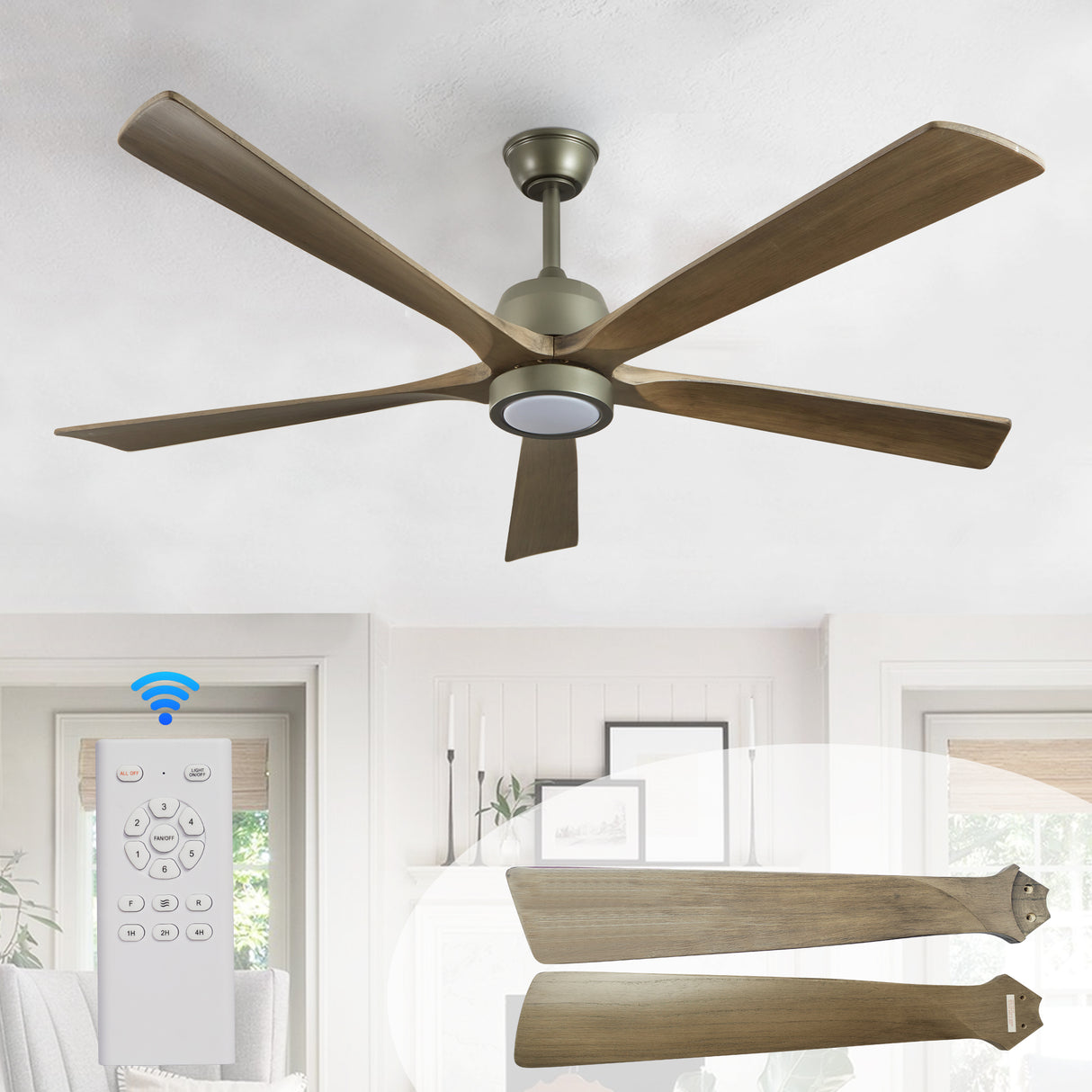60-Inch Modern Wood Ceiling Fan With LED Light