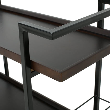Modern Industrial Walnut Wood Rolling Bar Cart - Omega Lifestyles