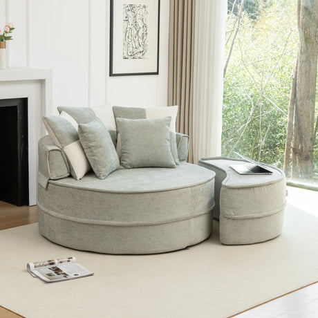 Modern Chenille Upholstered Barrel Accent Chair With Ottoman - Omega Lifestyles