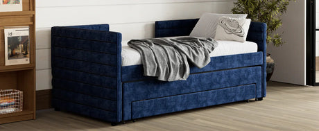Twin Upholstered Daybed With Trundle And Storage Drawers - Omega Lifestyles