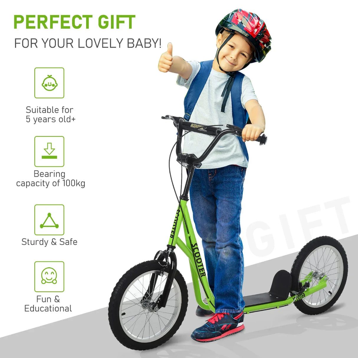 Youth Adjustable Handlebar Kick Scooter With Inflatable Tires - Omega Lifestyles