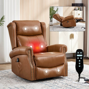 Medium-Firm Genuine Leather Swivel Rocking Massage Recliner Chair - Omega Lifestyles