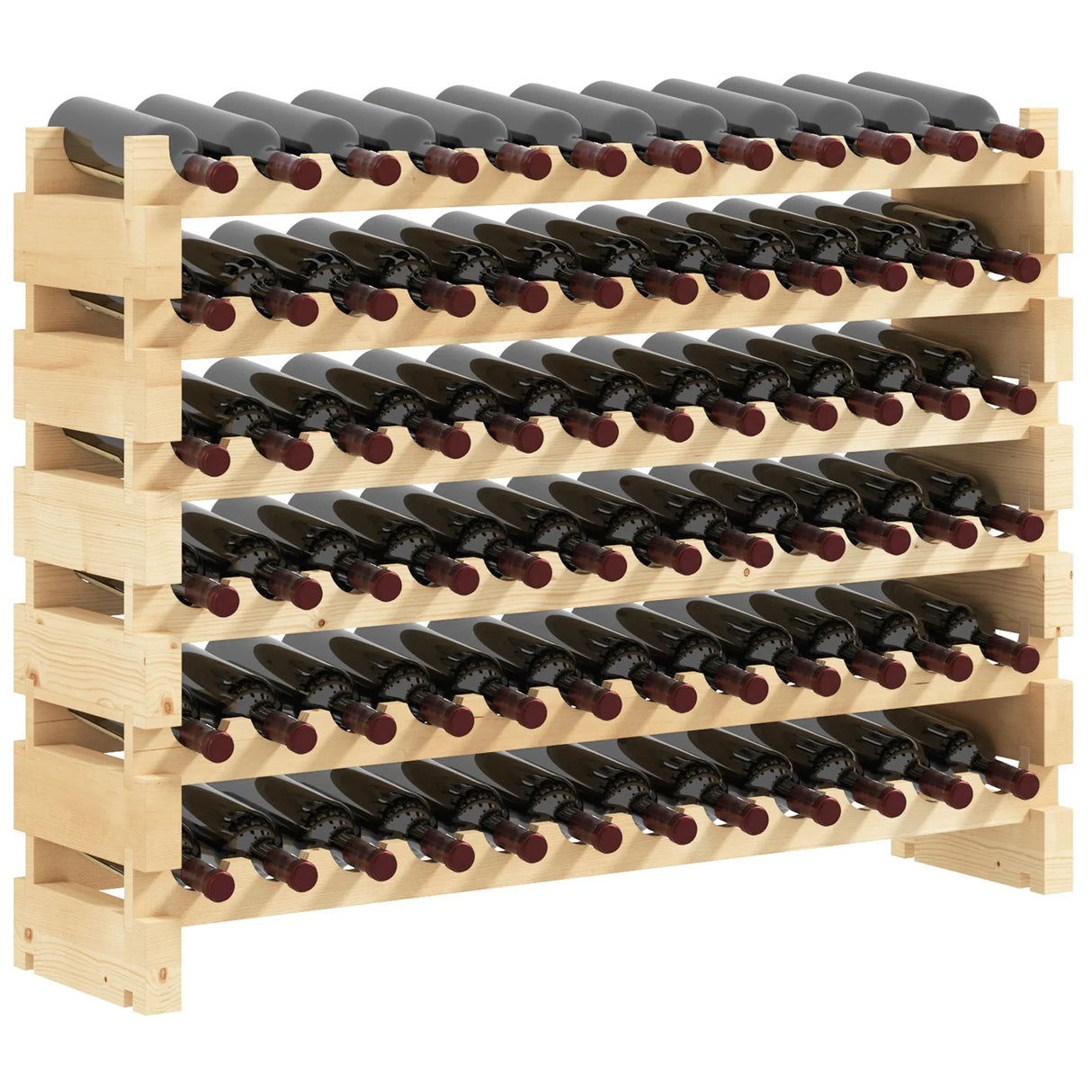 Natural Wood 6-Tier Stackable Pine Wine Rack - Omega Lifestyles
