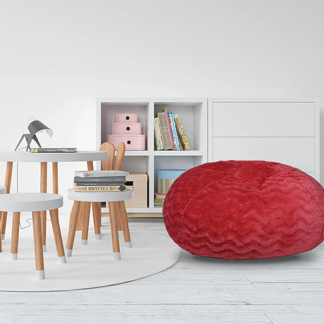 Red 3-Foot Faux Fur Memory Foam Bean Bag Chair - Omega Lifestyles