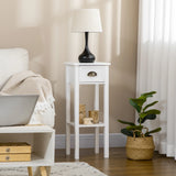 White MDF 2-Tier Side Table With Drawer and Shelf - Omega Lifestyles