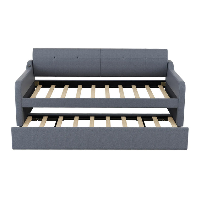 Twin Upholstered Daybed With Trundle And USB Charging - Omega Lifestyles