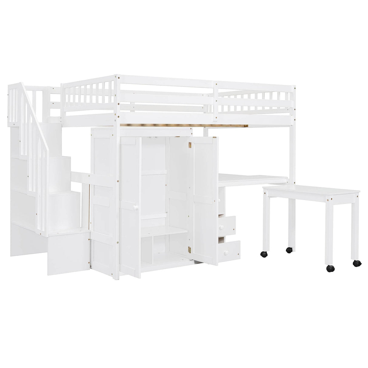 Full Full Size Loft Bed With Stairs Desk And Storage - Omega Lifestyles