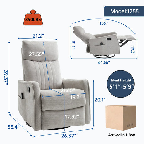 Light Gray Medium-Firm Manual Heat Massage Recliner Chair - Omega Lifestyles
