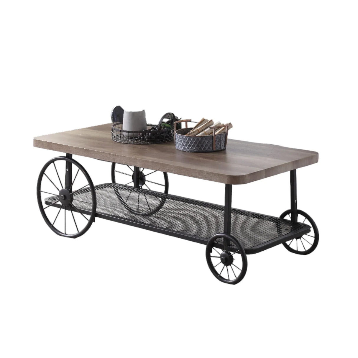 Rustic Oak Metal Wood Industrial Coffee Table - Omega Lifestyles