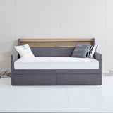Twin Linen Upholstered Daybed With Storage Drawers Charging Station - Omega Lifestyles