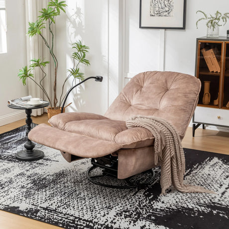 Modern Soft Velvet Swivel Gliding Recliner Chair With Phone Holder - Omega Lifestyles