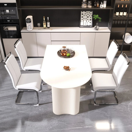 Modern Cream MDF Dining Table And PU Armless Chair Set - Omega Lifestyles