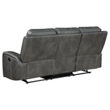 Grey Upholstered Manual Reclining Plush Foam Sofa - Omega Lifestyles