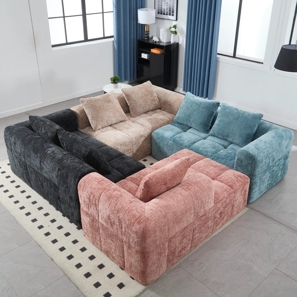Chenille Modular 3-Seat Sectional Sofa With Side Pockets - Omega Lifestyles