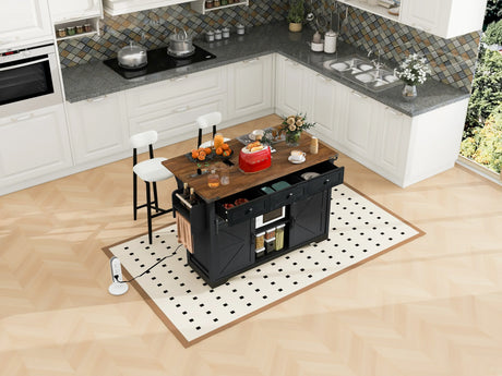 Farmhouse Kitchen Island Rolling Cart With Power Outlet - Omega Lifestyles