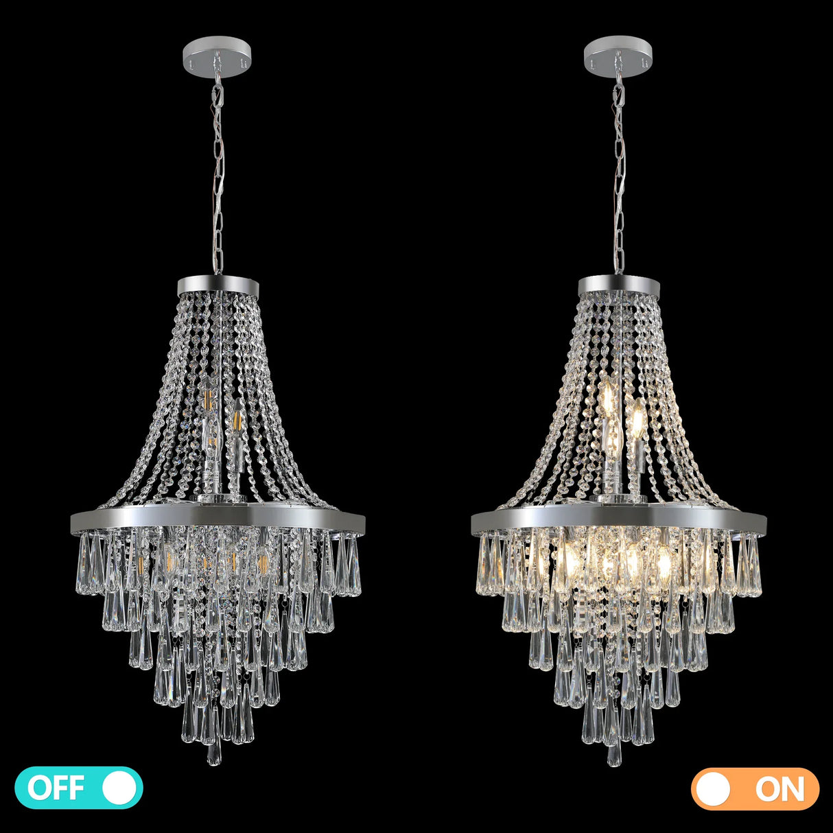 Luxury Chrome Crystal Adjustable Height Modern Chandelier - Omega Lifestyles