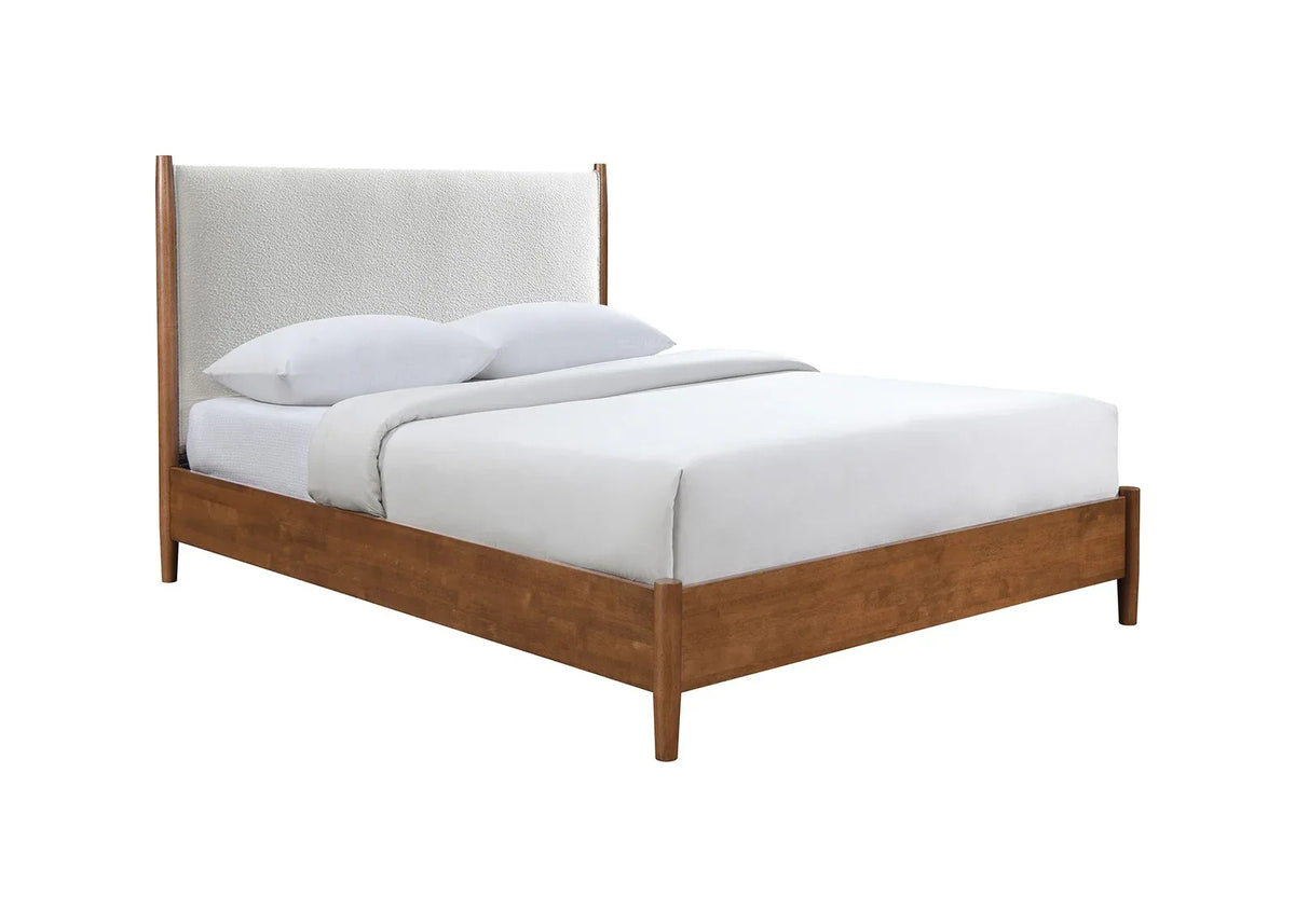 Full Size Mid-Century Modern Walnut Beige Bed Frame - Omega Lifestyles