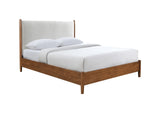 Full Size Mid-Century Modern Walnut Beige Bed Frame - Omega Lifestyles