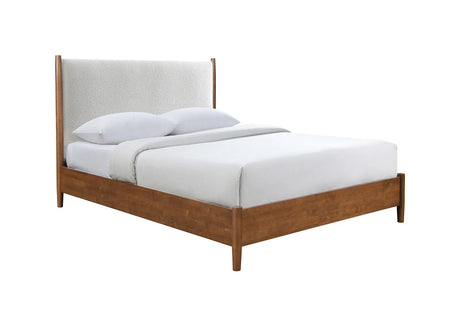 Full Size Mid-Century Modern Walnut Beige Bed Frame - Omega Lifestyles