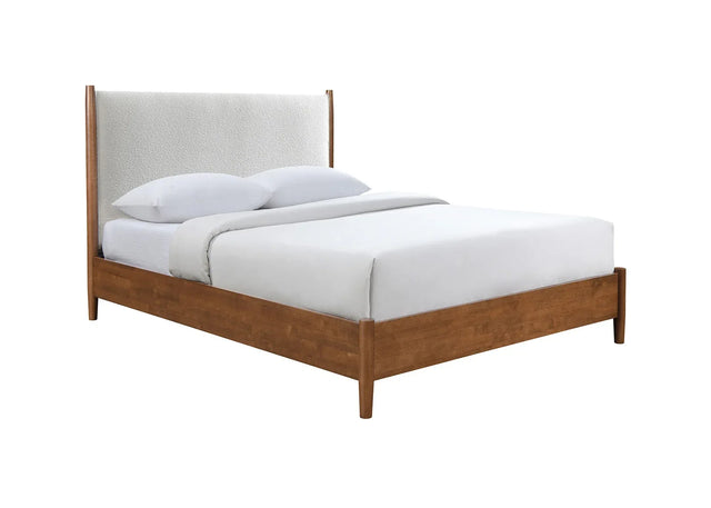 Full Size Mid-Century Modern Walnut Beige Bed Frame - Omega Lifestyles