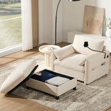 Modern Chenille Single Sofa With Storage Ottoman And Charger
