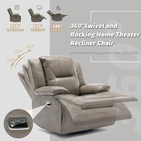 Modern 3-Seater Grey Leather Gel Recliner Chair With LED Light - Omega Lifestyles