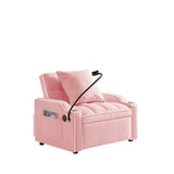 Convertible Pink Velvet Pullout Sleeper Chair Bed With USB Ports