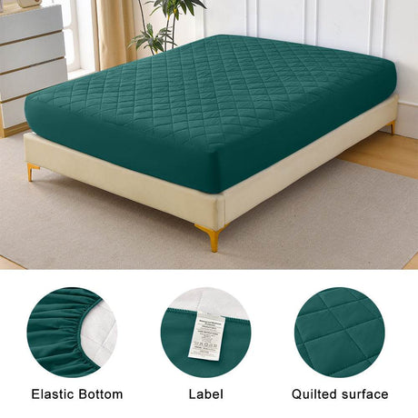 Waterproof Diamond-Patterned Quilted Cotton Queen Fitted Sheet - Sleep Galleria