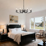 8-Light Matte Black Metal Farmhouse Chandelier Adjustable Height - Omega Lifestyles