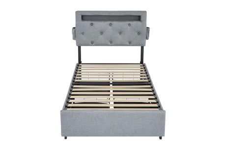 Twin Upholstered Bed Frame With USB Charging Station - Omega Lifestyles