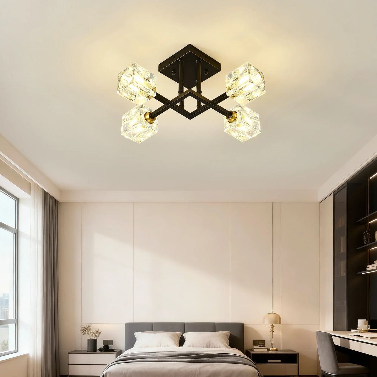 Modern Crystal Flush Mount Ceiling Light Matte Black - Omega Lifestyles