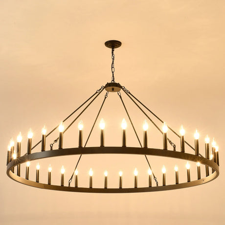 Matte Black Farmhouse 36-Light Wagon Wheel Chandelier - Omega Lifestyles