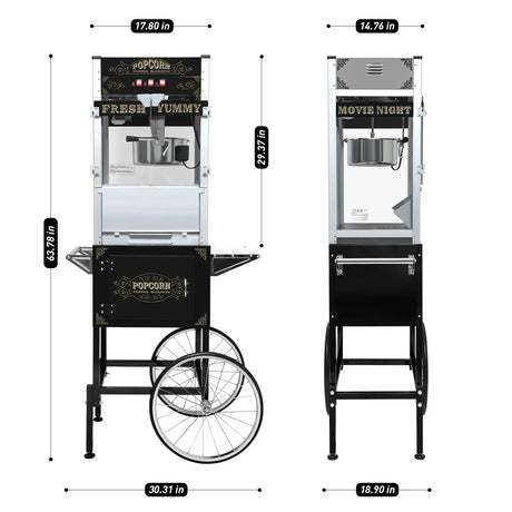 Commercial Popcorn Machine With Cart And Stainless Steel Kettle - Omega Lifestyles