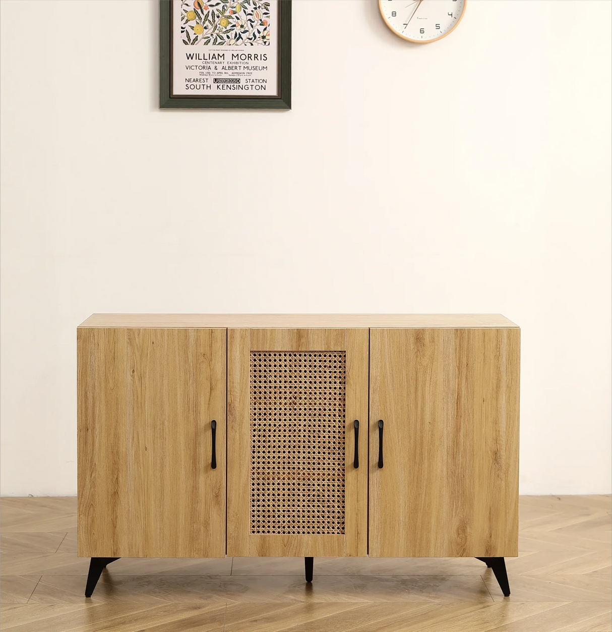 Three-Door Melamine Cabinet With Rattan Mesh Doors - Omega Lifestyles