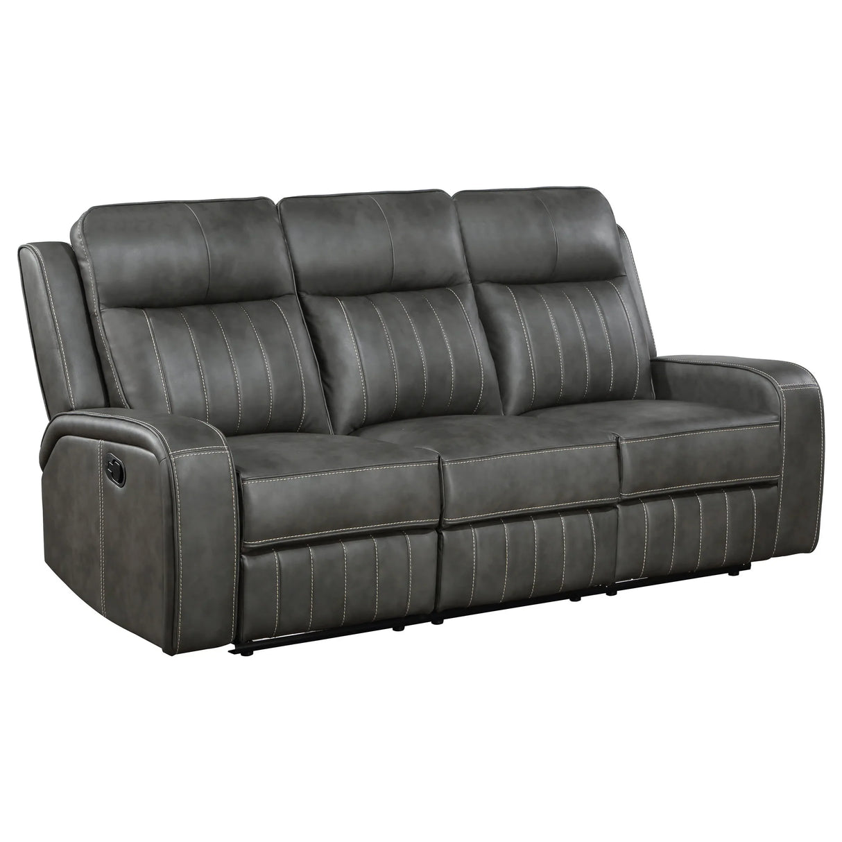 Grey Upholstered Manual Reclining Plush Foam Sofa - Omega Lifestyles