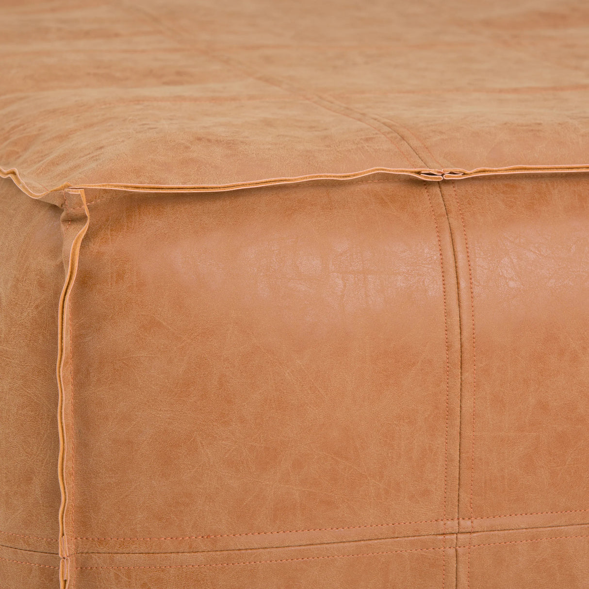 Distressed Brown Vegan Faux Leather Coffee Table Pouf - Omega Lifestyles