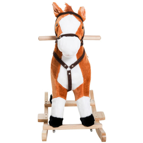 Kids Plush Soft Wood Rocking Horse Toy With Sounds - Omega Lifestyles