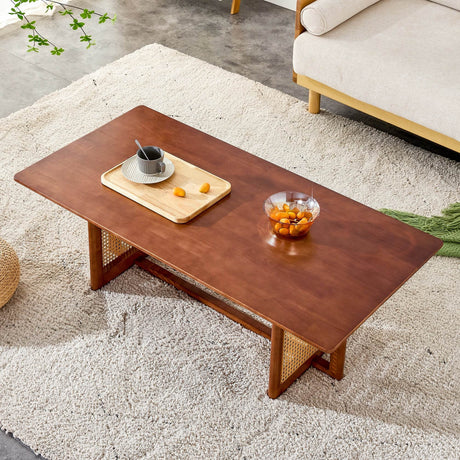 Imitation Rattan And Solid Wood Rectangular Coffee Table - Omega Lifestyles