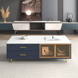 Modern Navy Blue MDF Coffee Table With Drawers Lighting - Sleep Galleria