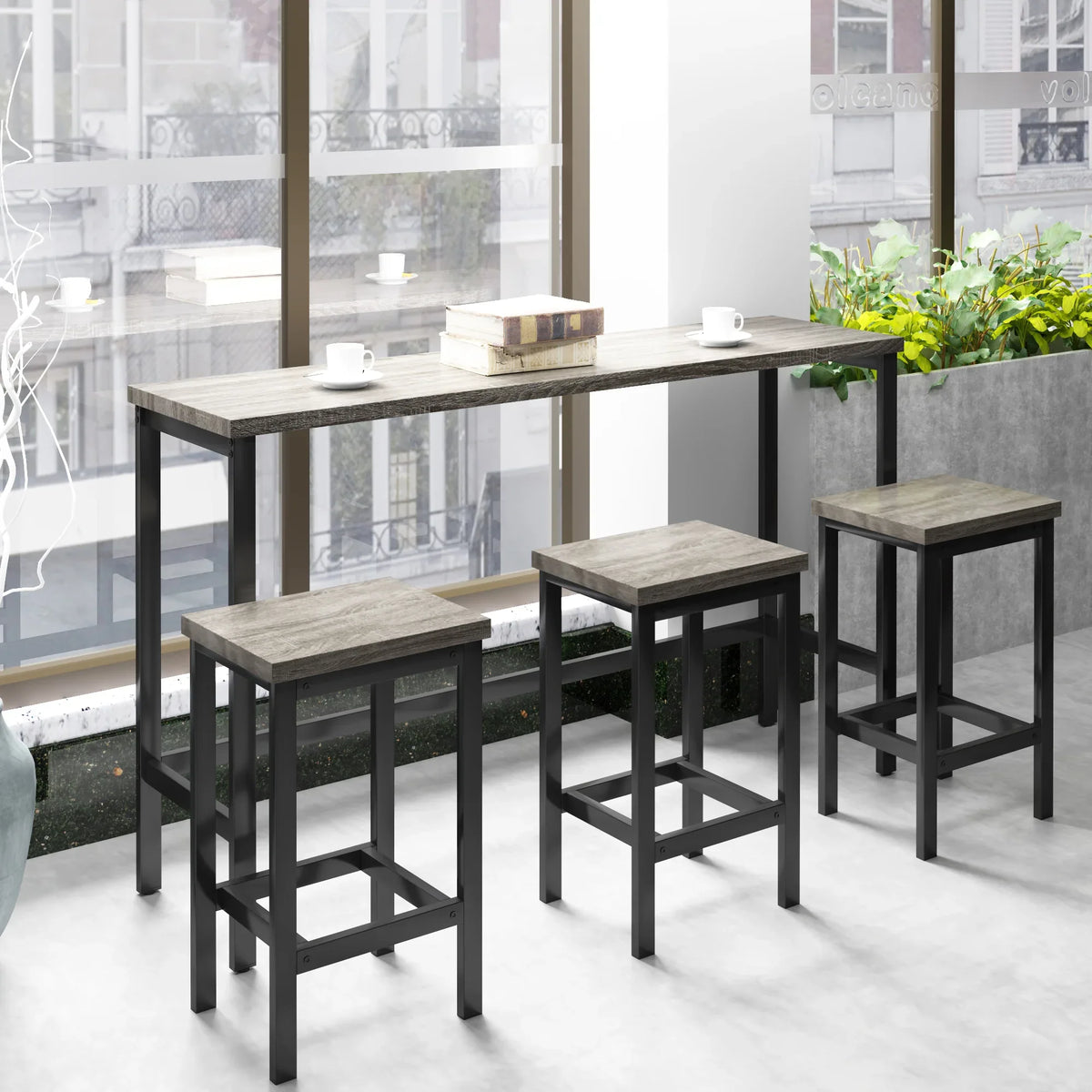 4-Piece Gray Counter Height Dining Table Set With Stools - Omega Lifestyles