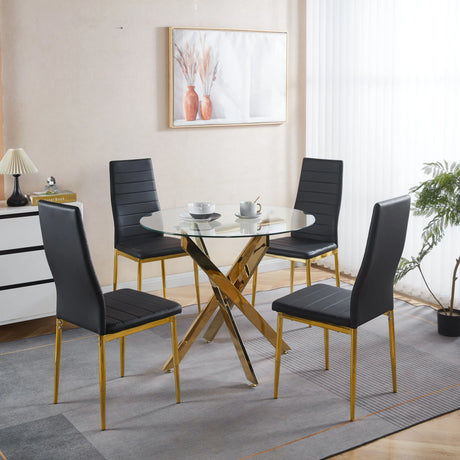 5-Piece Mid-Century Glass Top Metal Leg Dining Set - Omega Lifestyles