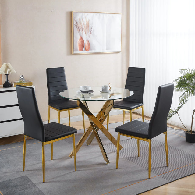 5-Piece Mid-Century Glass Top Metal Leg Dining Set - Omega Lifestyles