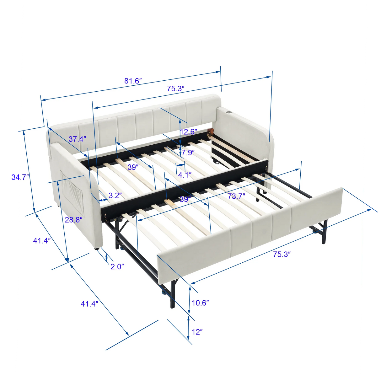 Twin Upholstered Velvet Daybed Frame With Trundle - Omega Lifestyles