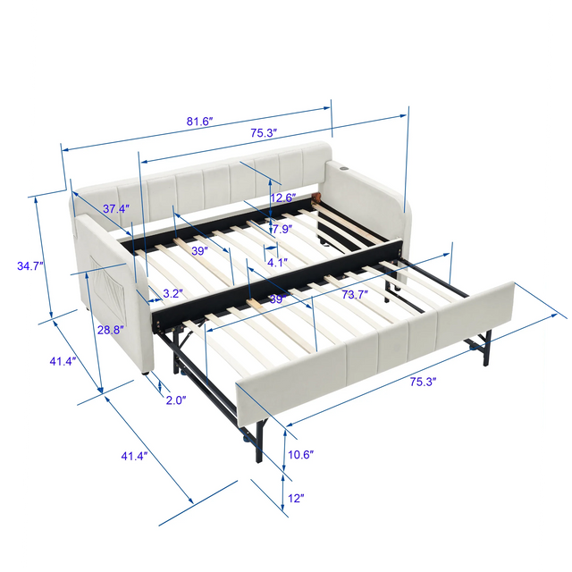Twin Upholstered Velvet Daybed Frame With Trundle - Omega Lifestyles